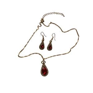 4399 NIP 17KM JEWELRY 3 Pc. Red Cubic Zirconia Luxury Vintage Silvertone Set